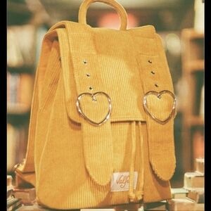 🆕 VALFRE Madeline Corduroy Backpack Book Bag Purse Heart Buckle MUSTARD 💛